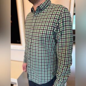 Banana Republic Men’s Plaid Green Navy Grey LS Button Up 100% Cotton Size Medium